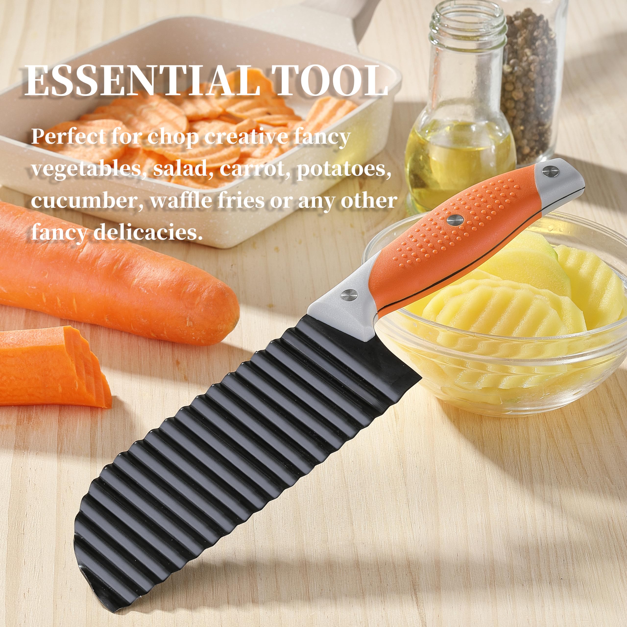 VITUER Crinkle Cutter for Veggies, Crinkle Cut Knife for French Fry, Vegetable, Potato, Cucumber, Carrot and Fruit, Stainless Steel Wave Fries Cutter Slicer With Ergonomic Handle, Dishwasher Safe