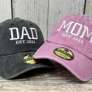 Enodtter Embroidered Dad Mom EST 2024 Hats for Men Women, Mr Mrs Hubby Wifey Mama & Papa Matching Baseball Cap, Anniversary Wedding Gifts