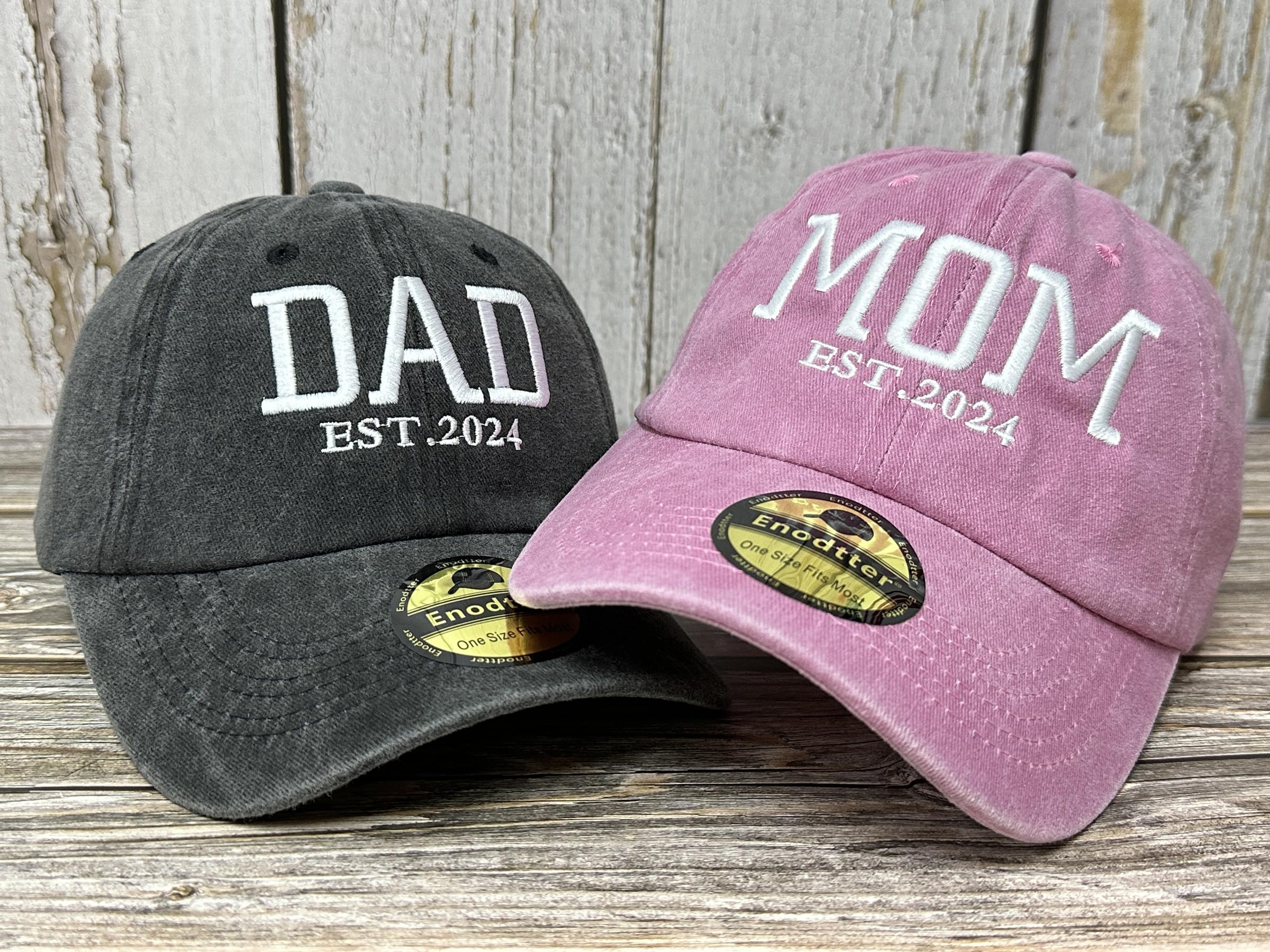 Enodtter Embroidered Dad Mom EST 2024 Hats for Men Women, Mr Mrs Hubby Wifey Mama & Papa Matching Baseball Cap, Anniversary Wedding Gifts