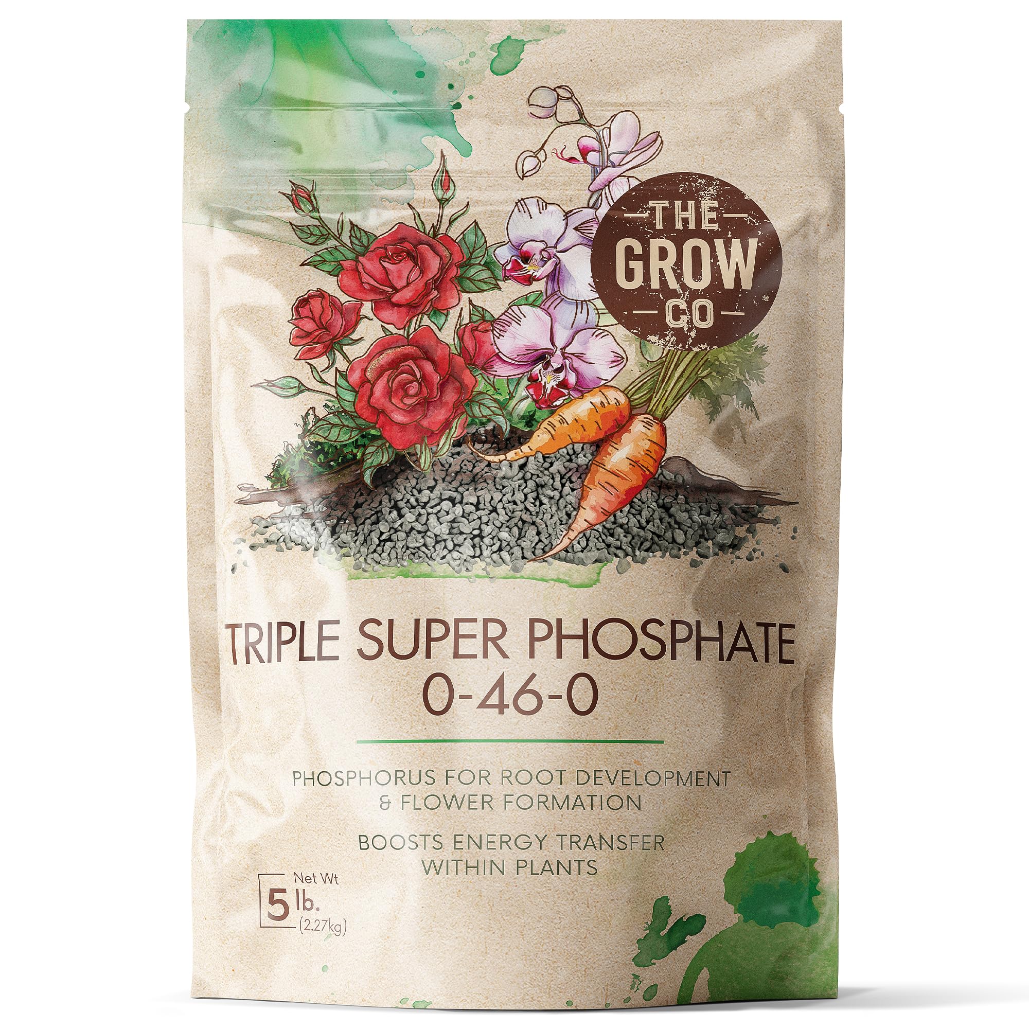 Triple Super Phosphate 0-46-0 Fertilizer, High Phosphorus Fertilizer for Stronger Roots & Flower Formation, Ideal Super Phosphate Fertilizer for Plants - Flowers, Fruits, Vegetables & Turf, 5 lb.