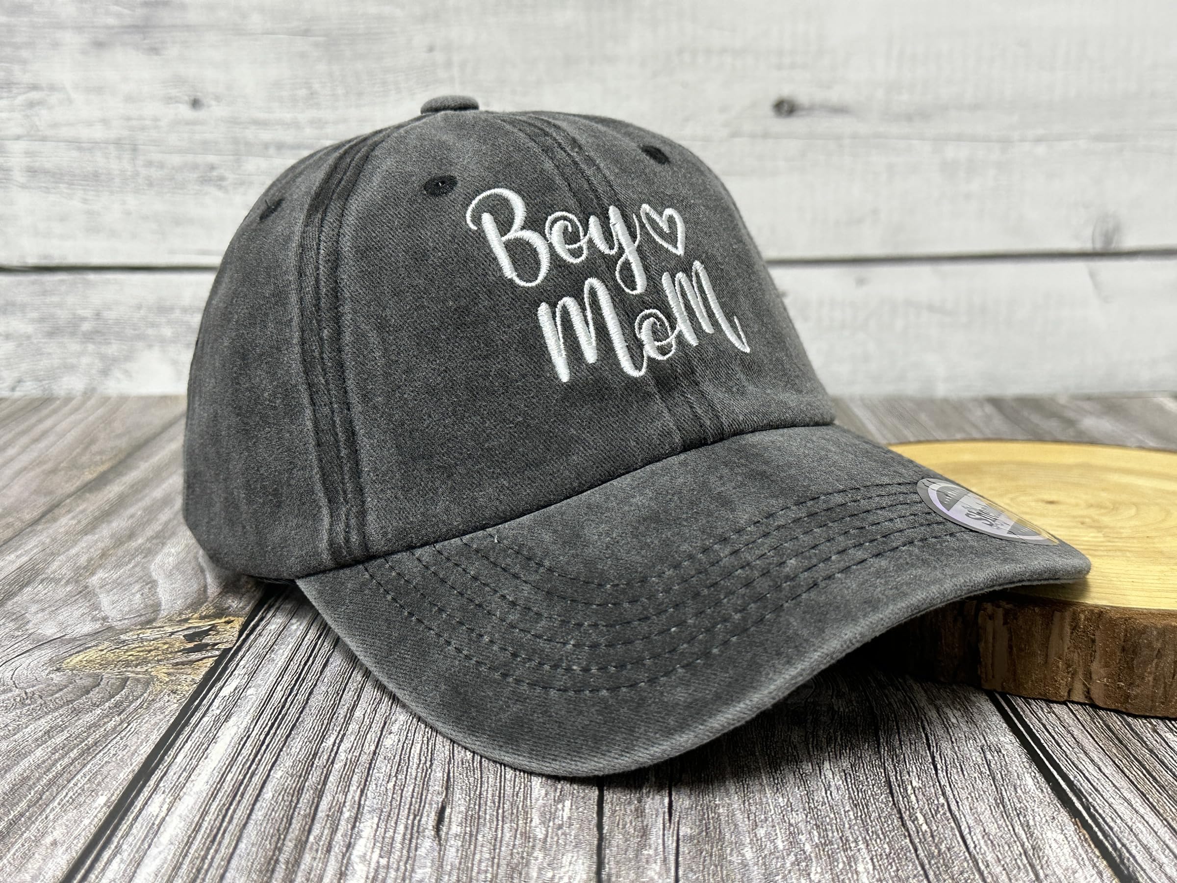 Shenbors Embroidered Boy's Mom Hat for Women, Washed Black Baseball Cap, Gift for Mama Mother, Embroidery Adjustable Snapback Trucker Hat