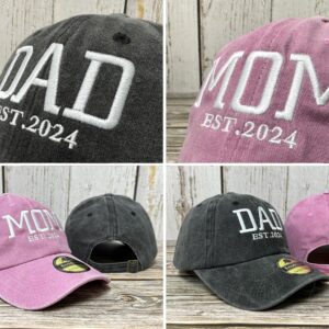 Enodtter Embroidered Dad Mom EST 2024 Hats for Men Women, Mr Mrs Hubby Wifey Mama & Papa Matching Baseball Cap, Anniversary Wedding Gifts