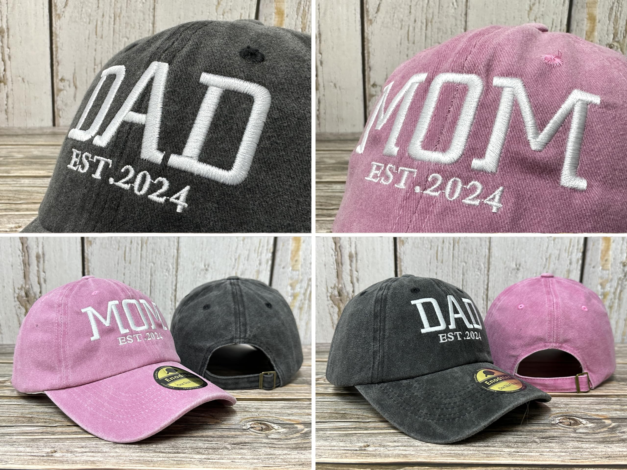 Enodtter Embroidered Dad Mom EST 2024 Hats for Men Women, Mr Mrs Hubby Wifey Mama & Papa Matching Baseball Cap, Anniversary Wedding Gifts