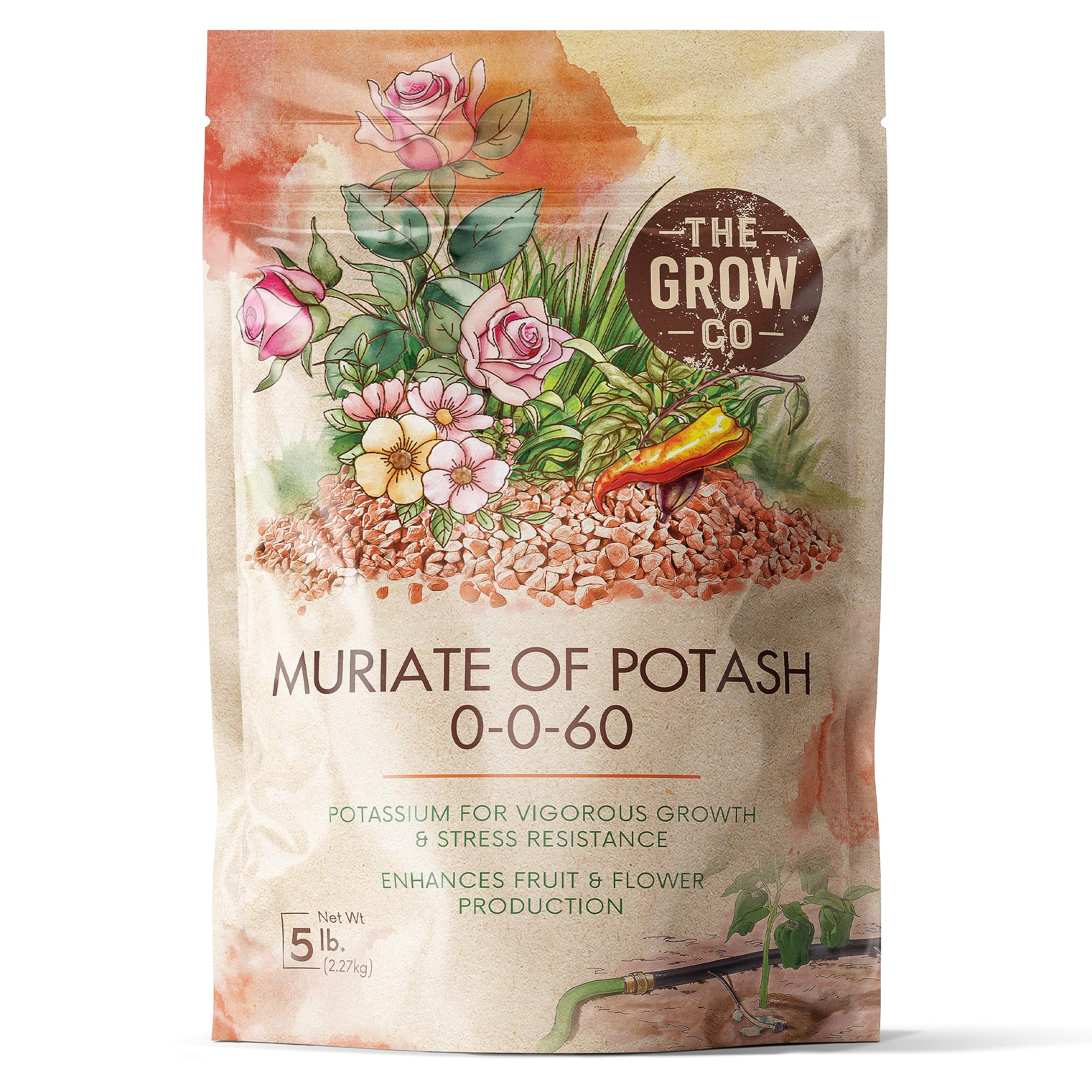 Muriate of Potash 0-0-60 Fertilizer, High Potassium Fertilizer for Plants, Ideal Plant Food & Potash Fertilizer for Plants - Boosts Growth of Turf, Shrubs, Trees, Flowers, Fruits & Vegetables, 5 lb