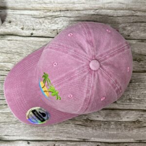 Hepandy Embroidered Palm Tree Hat for Women, Washed Pink Baseball Cap Snapback Hat for Girls, Outdoor Travel Denim Dad Hat Trucker Hat