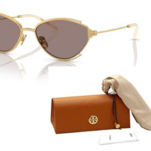 Tory Burch TY6103 32787N 55MM Shiny Gold/Light Purple Brown Sunglasses for Women + BUNDLE With Designer iWear Complimentary Eyewear Kit