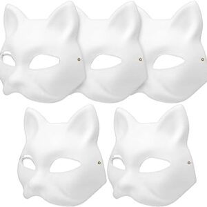 ChicRosa 5 Pcs Cat Masks White Paper Blank Hand Painted Masks Halloween Masquerade Costume Cosplay Accessories