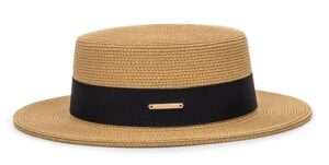 straw beach sun hat pork-pie boater-hat for women men - summer wide brim uv-rays panama hat khaki