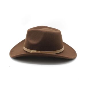 LIDHAY Women Men Classic Felt Wide Brim Western Cowboy Cowgirl Hat with Belt Buckle JZ-035 Brown