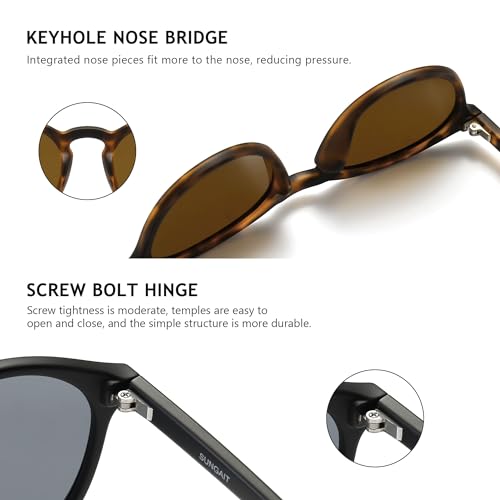 SUNGAIT Classic Vintage Round Polarized Sunglasses for Women Men Retro Style UV400 (Amber Frame Brown Lens+Black Frame Grey Lens) SGT166HPC-SHH