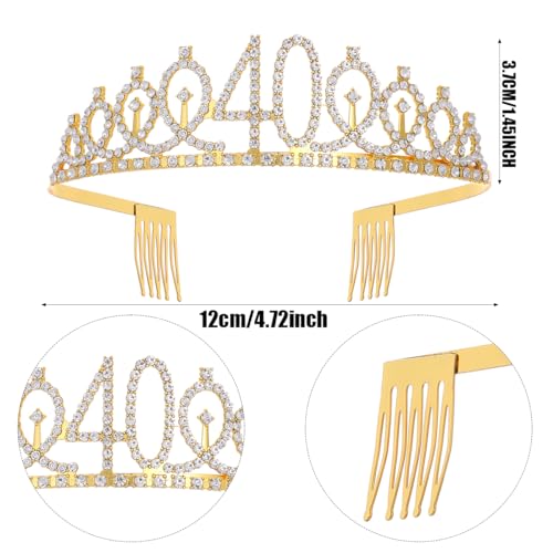 Black Gold 40 & Fabulous Sash & Rhinestone Tiara Set, 40th Birthday Gifts for Women, Birthday Sash/Tiara for Women's 40th Birthday Party Decoration (Black 40th)