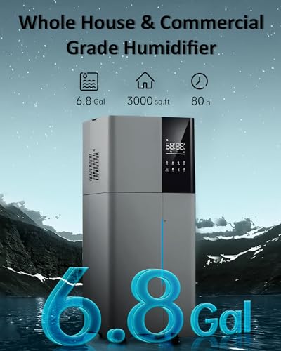 Humidifier Large Room, LACIDOLL 26L/6.8Gal Whole House Humidifiers for Home 3000 sq.ft, 3000ml/H Cool Mist Humidifier Baby, Top Fill Humidifiers for Bedroom Plant with 360° Nozzle & Extension Tube