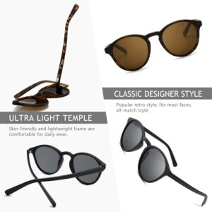 SUNGAIT Classic Vintage Round Polarized Sunglasses for Women Men Retro Style UV400 (Amber Frame Brown Lens+Black Frame Grey Lens) SGT166HPC-SHH