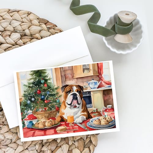 Caroline's Treasures DAC3784GCA7P English Bulldog Christmas Cookies Greeting Cards Pack of 8 Blank Cards with Envelopes Whimsical A7 Size 5x7 Blank Note Cards