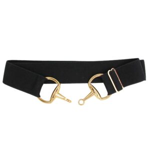 Dielianyi 1.5-inch Elastic Equestrian Belt Bit Buckle Leather Key Strap for Horseback Riding Equestrian Sports (Gold)