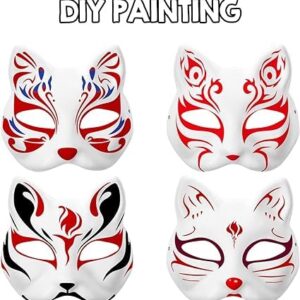 ChicRosa 5 Pcs Cat Masks White Paper Blank Hand Painted Masks Halloween Masquerade Costume Cosplay Accessories