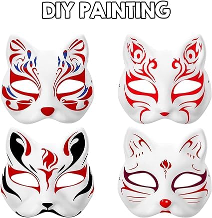 ChicRosa 5 Pcs Cat Masks White Paper Blank Hand Painted Masks Halloween Masquerade Costume Cosplay Accessories