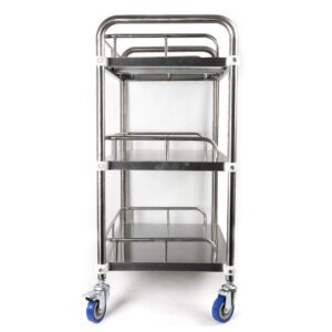 Utility Cart On Wheels, 3 Tiers Silver Trolley Stainless Steel Durable Lab Mobile Serving Cart With 4-Wheel, Lockable Commercial Wheel Dental Lab Cart Utility Services Tool For Laboratories, Hospitals