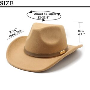 LIDHAY Women Men Classic Felt Wide Brim Western Cowboy Cowgirl Hat with Belt Buckle JZ-035 Camel