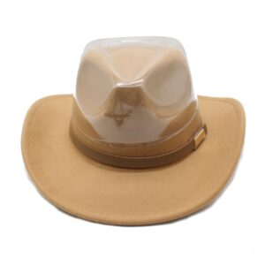 LIDHAY Women Men Classic Felt Wide Brim Western Cowboy Cowgirl Hat with Belt Buckle JZ-035 Camel