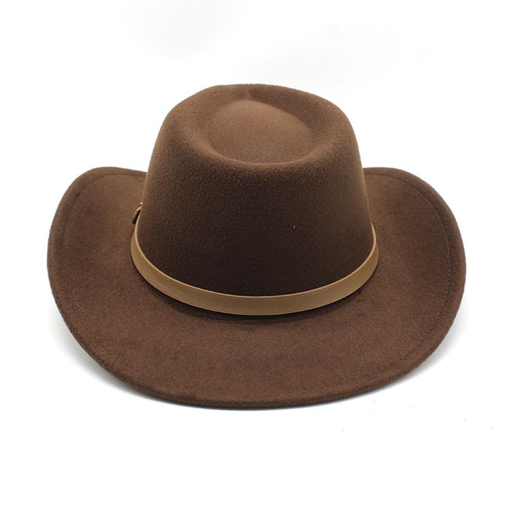 LIDHAY Women Men Classic Felt Wide Brim Western Cowboy Cowgirl Hat with Belt Buckle JZ-035 Brown