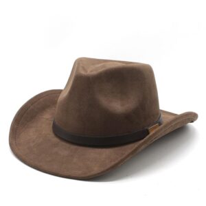 lidhay cowboy hat for women men felt wide brim cowgirl hat western suede hats for cowboys and cowgirls with belt buckle jz-202 brown