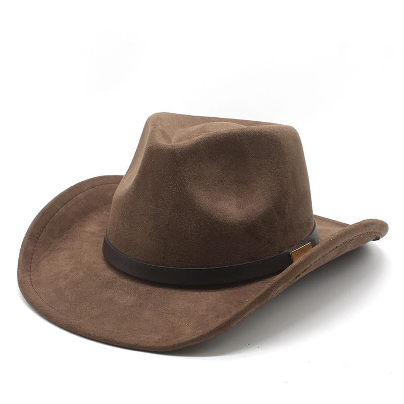 LIDHAY Cowboy Hat for Women Men Felt Wide Brim Cowgirl Hat Western Suede Hats for Cowboys and Cowgirls with Belt Buckle JZ-202 Brown