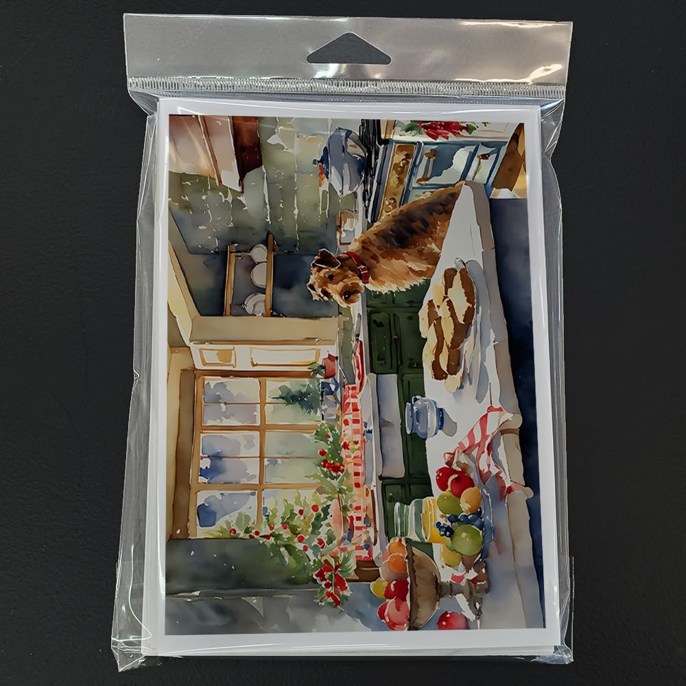 Caroline's Treasures DAC3708GCA7P Airedale Terrier Christmas Cookies Greeting Cards Pack of 8 Blank Cards with Envelopes Whimsical A7 Size 5x7 Blank Note Cards