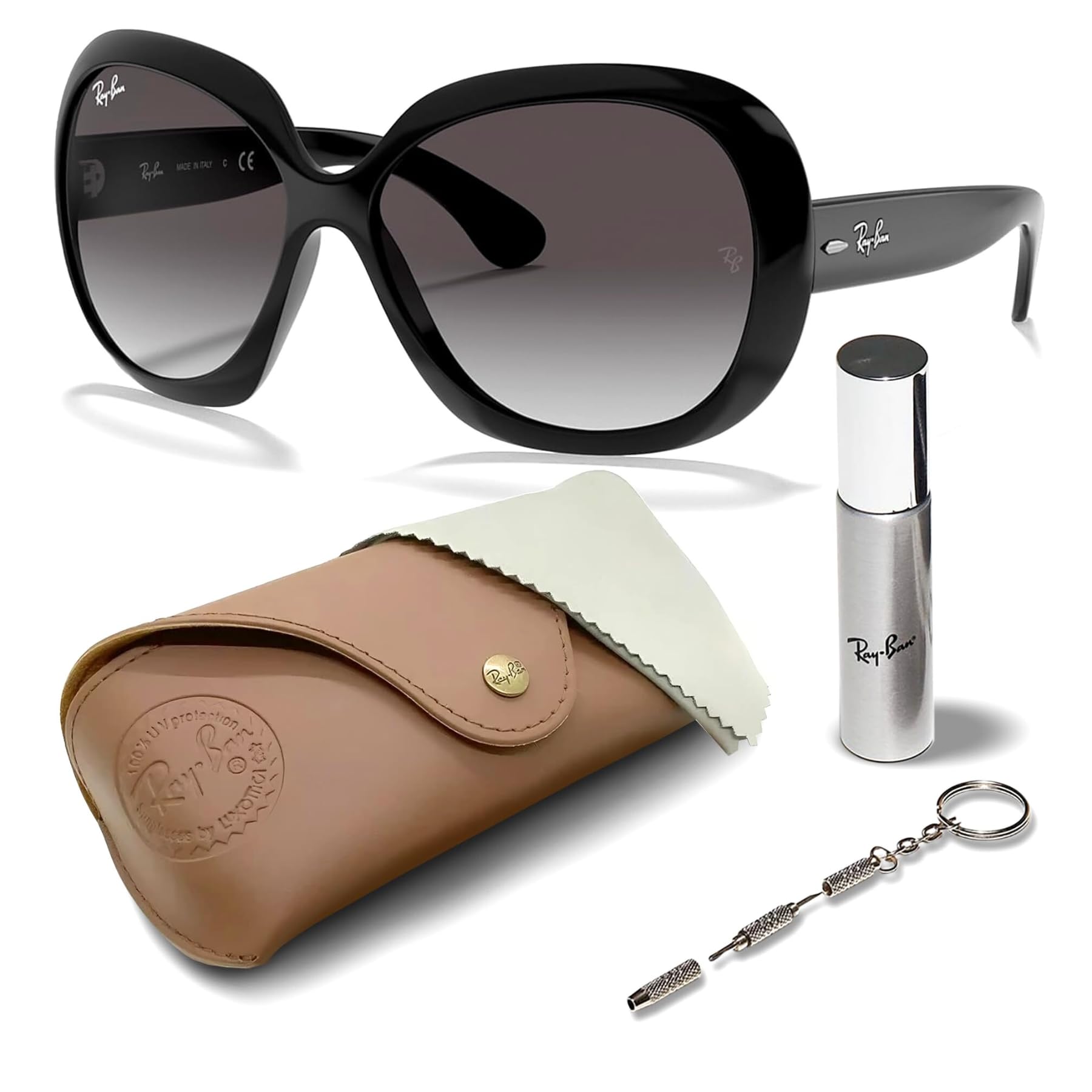 Ray-Ban RB4098 Jackie Ohh II Butterfly Shape Sunglasses With Eyewear Kit Bundle - High Bridge Fit - Ideal Formal and Casual Eyewear - Beach Sunglasses