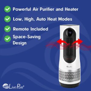 LivePure 3 in 1 Clean Heat Air Purifier & Heater-HEPA Filtration System, Space Heater w/ 2 Heat Modes, 60° Rotation, Heaters for Indoor Use, Air Purifiers for Home, Bedrooms, and Office. Gray