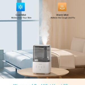 FABULETTA Humidifiers for Bedroom, Warm and Cool Mist Humidifier Large Room for Home, 4.5L Top Fill Room Humidifier with 45H Runtime, 3 Mist Levels, Essential Oil Diffuser, Quiet Sleep Mode ＆ Timer