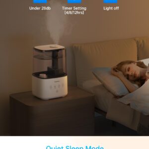 FABULETTA Humidifiers for Bedroom, Warm and Cool Mist Humidifier Large Room for Home, 4.5L Top Fill Room Humidifier with 45H Runtime, 3 Mist Levels, Essential Oil Diffuser, Quiet Sleep Mode ＆ Timer