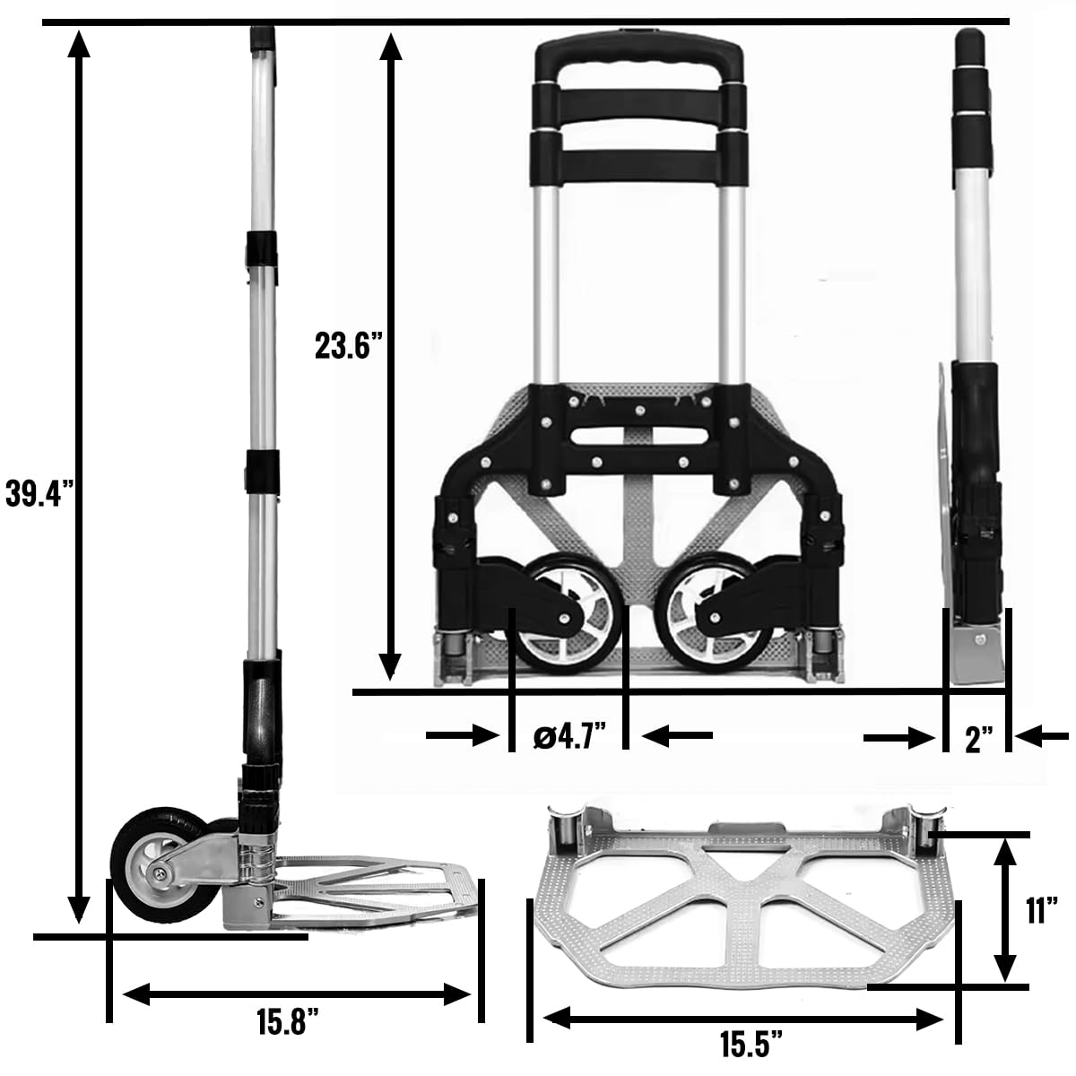 Folding Hand Truck Dolly 2-Pack | 165 LB Capacity | Aluminum Heavy Duty Foldable Hand Cart with Telescoping Handle | No Assembly Required Collapsable Dolly | Ideal for Warehouses, Luggage