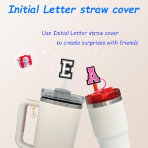 （2+2）2PCS Straw Cover for Stanley Cup 30&40 Oz 10mm Straw Topper with 2PCS Stanley Cup Accessories Letter Charms Name ID Initial Letter Handle Personalized Charm For Stanley Tumbler (Letter A)