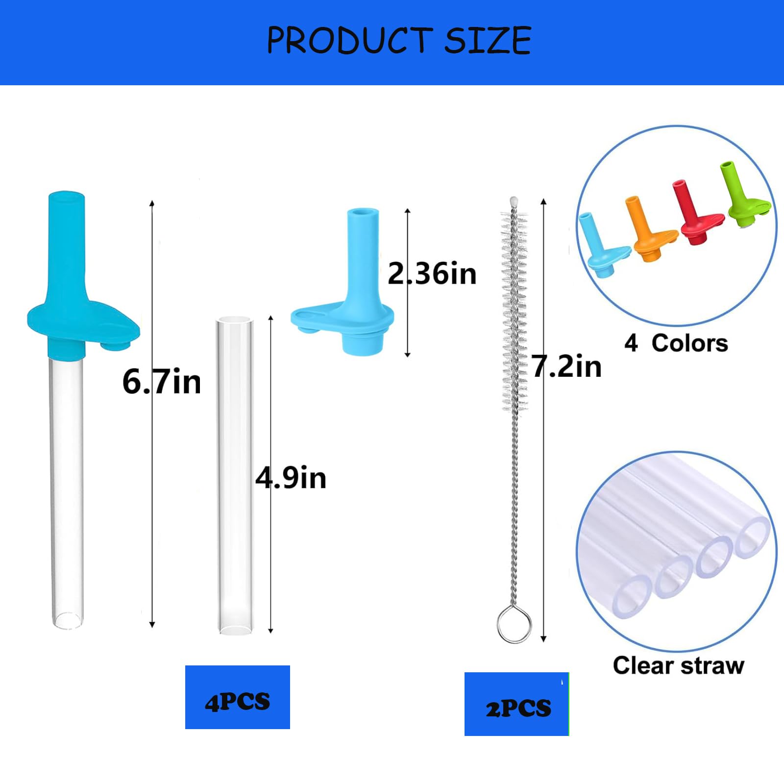 4PCS Straws Replacement and Bite Valve Compatible with Zak Designs Kelso 15 oz Water Bottle Silicone Replacement Bite Valve Reusable Straw with Cleaning Brush