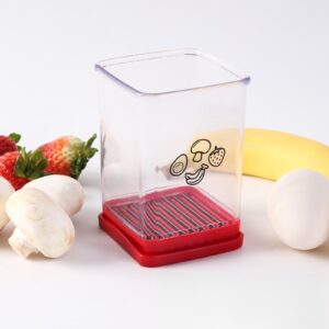 New Speed Slicer with Push Plate, Fruit Slicer Cup Egg Slicer Stainless Steel Banana Strawberry Cutter Kitchen Portable, Red, 3" L x 3" W x 4.25" H (Red)