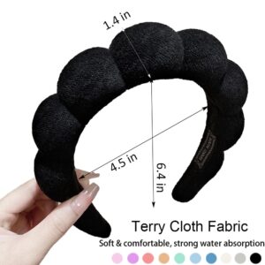 AOENJIE Spa Headbands for Washing Face or Makeup, Sponge Bubble Skincare Headbands, Puffy Terry Cloth Hairband for Women, Skin Care Makeup Headwear Hair Accessories for Girls(Black)