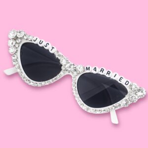 bride sunglasses - 'just married ' glasses for wedding party decoration, cat eye glasses with rhinestone for bride to be gift, bachelorette accessories party favors