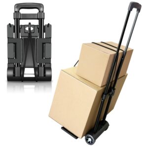 folding hand truck,portable platform luggage cart collapsible dolly with 2 wheels & 2 ropes,utility portable expandable large chassis collapsible for moving airport travel luggage office use,black