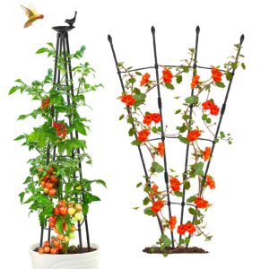 yeghujar 2packs 2-in-1 trellis for climbing plants outdoor indoor, 47 in garden plant climbing trellis for potted plants, flowers, tomato vegetables, tower obelisk & fan-shaped plant support trellis