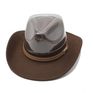 LIDHAY Women Men Classic Felt Wide Brim Western Cowboy Cowgirl Hat with Belt Buckle JZ-035 Brown