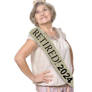 2024 Retirement Sash - Celebrate Retirement Luxurious Glitter Sash for Women with Oversized Metal Pin. Perfect for Retirement Parties, & Special Events by JPACO (Gold 2024)