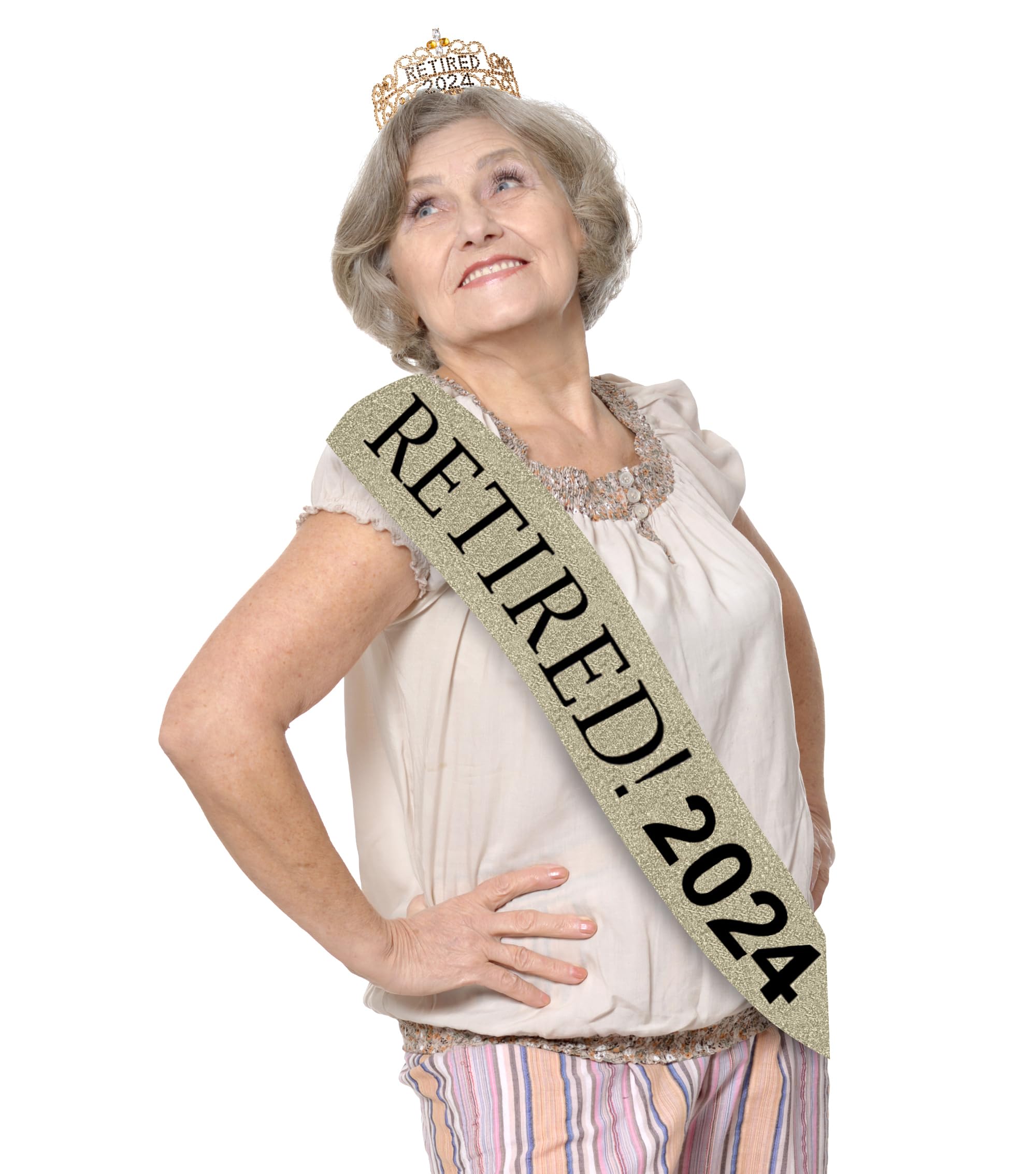 2024 Retirement Sash - Celebrate Retirement Luxurious Glitter Sash for Women with Oversized Metal Pin. Perfect for Retirement Parties, & Special Events by JPACO (Gold 2024)