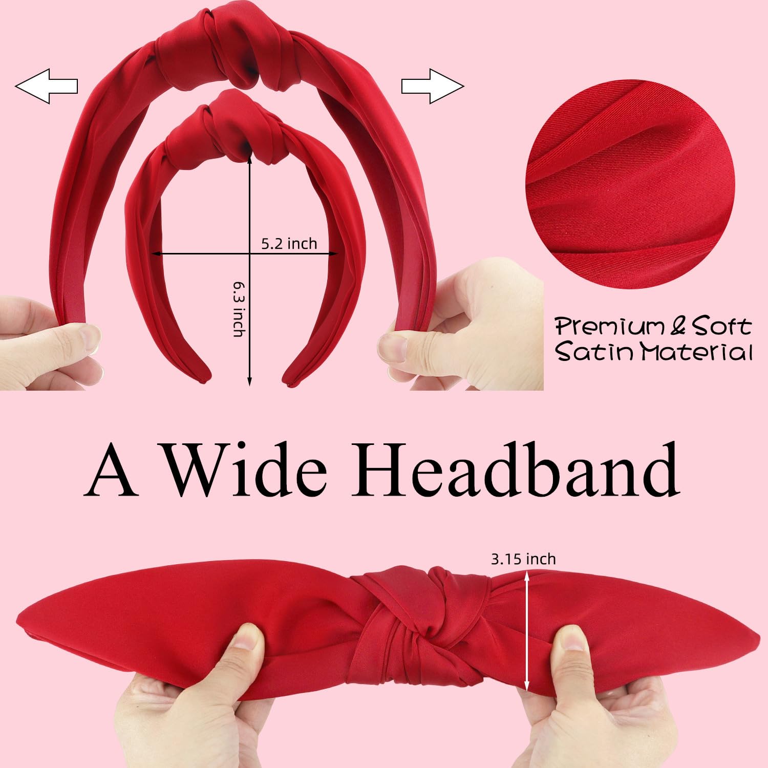 JOYRUBY Red Headband Top Knot Headband for Women, Knotted Headbands for Women, Wide Headbands for Women Non Slip, Satin Head Bands Hair Accessories