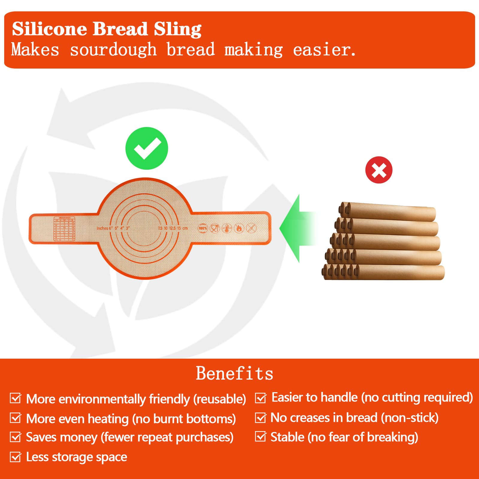 UBeesize Thickened Silicone Bread Sling, Reusable Sourdough Bread Baking Mat For Dutch Oven 2-8 Qrt, Non-Stick, Easy To Clean, With Extra Long Handles Bread Baking Sheet Liner