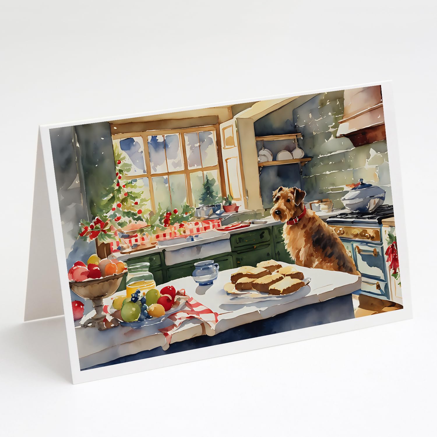 Caroline's Treasures DAC3708GCA7P Airedale Terrier Christmas Cookies Greeting Cards Pack of 8 Blank Cards with Envelopes Whimsical A7 Size 5x7 Blank Note Cards