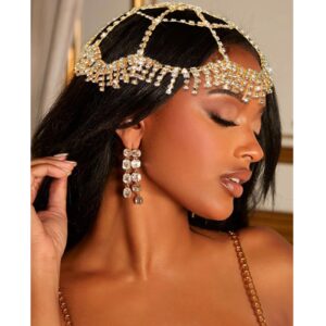 NAISKA 1920s Headpieces Rhinestone Mesh Cap Gold Headchain Wedding Head Accessories Crystal Headband Brides Prom Costume Head Chain Vintage Style Festival Halloween Prom Costume Hair Accessories