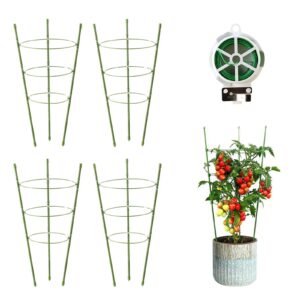 jckhxg 4 pack tomato cage, 18 inches plant support cages for garden, upgrade garden plant stakes with adjustable rings, plants trellis for tomato, flower, climbing plants, with twist tie