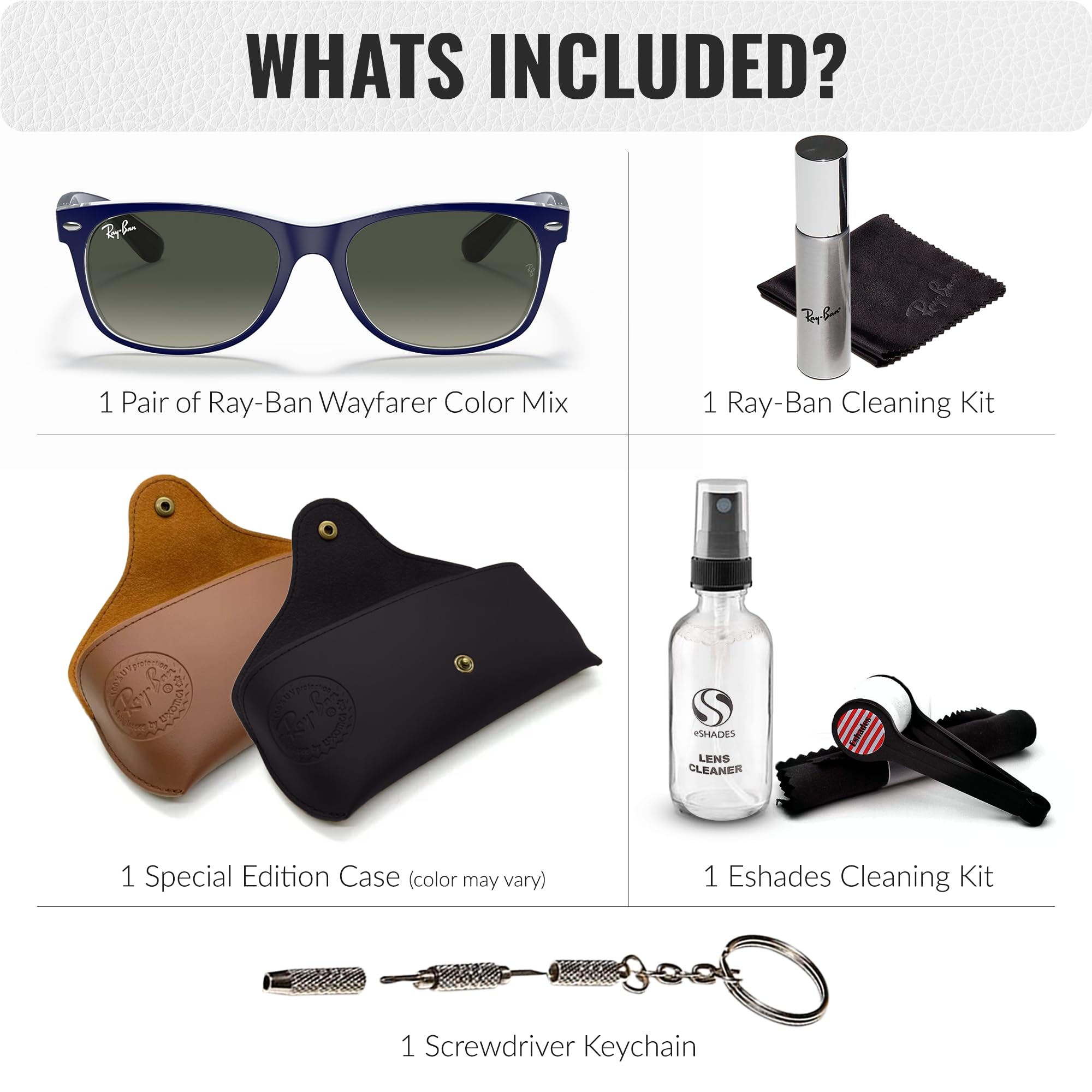 Ray-Ban RB2132 New Wayfarer Color Mix Square Shape Sunglasses With Eyewear Kit Bundle - High Bridge Fit - Ideal Formal and Casual Wear Square Sunglasses