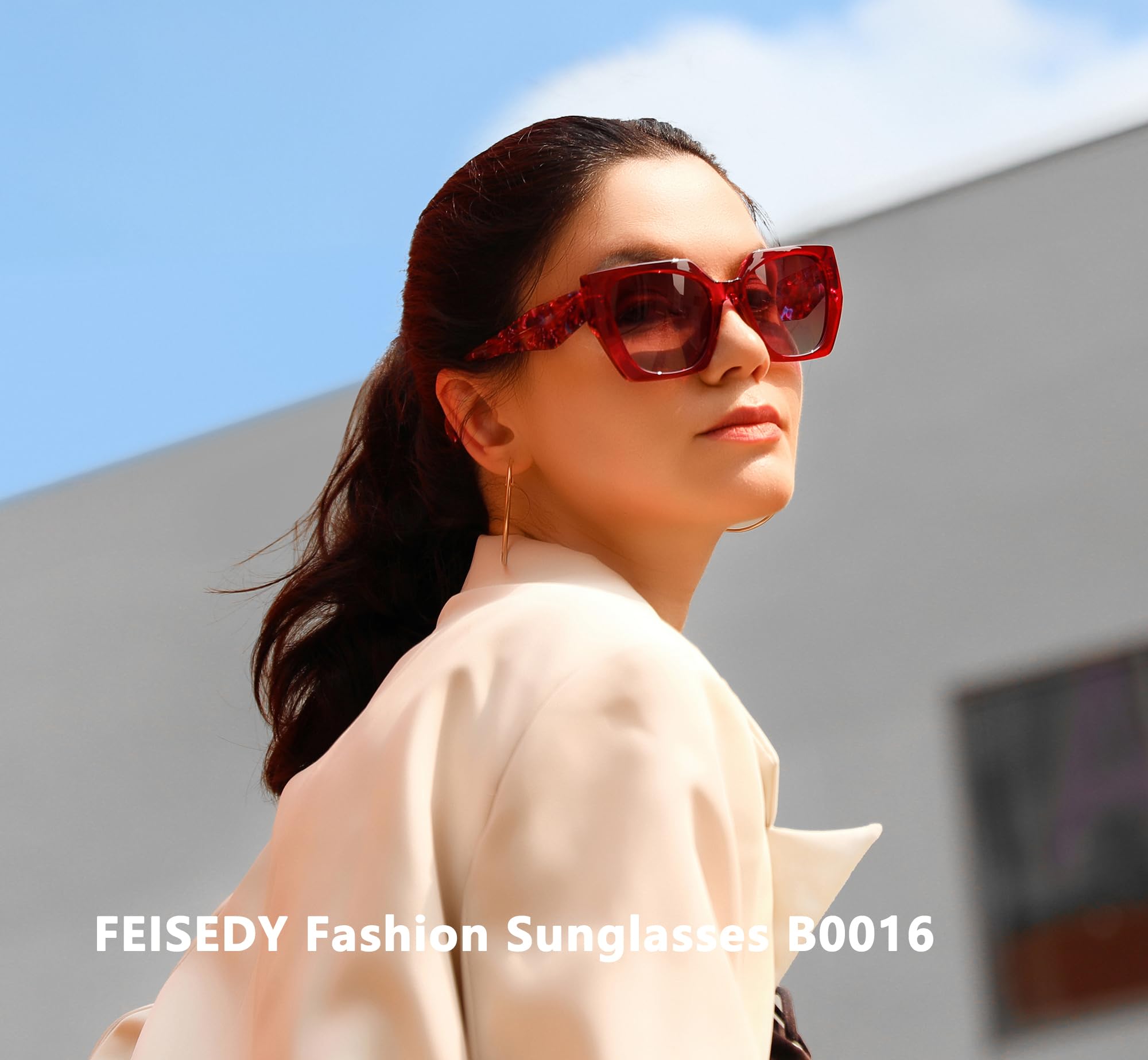 FEISEDY Trendy Polarized Sunglasses, Oversized Irregular TR Frame for Women Men, Retro Shades UV400 B0016